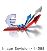 #44588 Royalty-Free (Rf) Illustration Of A 3d Euro Sign On Three Increase Arrows - Version 3