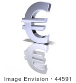 #44591 Royalty-Free (Rf) Illustration Of A 3d Chrome Euro Symbol On A Reflective White Surface - Version 1