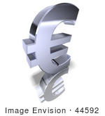 #44592 Royalty-Free (Rf) Illustration Of A 3d Chrome Euro Symbol On A Reflective White Surface - Version 2
