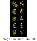 #44600 Royalty-Free (Rf) Illustration Of A Digital Collage Of 3d Golden Percent Euro Dollar Pound And Yen Symbols