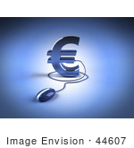 #44607 Royalty-Free (Rf) Illustration Of A 3d Blue Euro Symbol With A Computer Mouse - Version 1