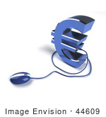 #44609 Royalty-Free (Rf) Illustration Of A 3d Blue Euro Symbol With A Computer Mouse - Version 6