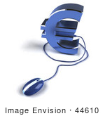 #44610 Royalty-Free (Rf) Illustration Of A 3d Blue Euro Symbol With A Computer Mouse - Version 5