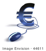 #44611 Royalty-Free (Rf) Illustration Of A 3d Blue Euro Symbol With A Computer Mouse - Version 4