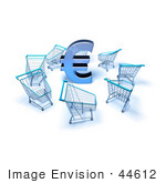 #44612 Royalty-Free (Rf) Illustration Of A 3d Euro Symbol Surrounded By Shopping Carts - Version 4