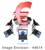 #44614 Royalty-Free (Rf) Illustration Of 3d Laptops Circling A Red Euro Symbol