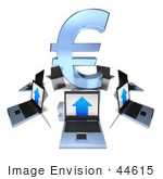 #44615 Royalty-Free (Rf) Illustration Of 3d Laptops Circling A Blue Euro Symbol