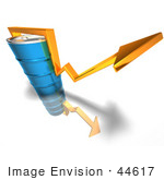 #44617 Royalty-Free (Rf) Illustration Of A 3d Yellow Arrow Going Around A Blue Oil Barrel - Version 4
