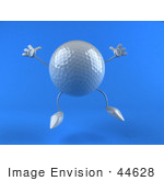 #44628 Royalty-Free (Rf) Illustration Of A 3d Golf Ball Mascot With Arms And Legs Jumping - Version 2