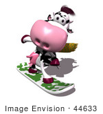 #44633 Royalty-Free (Rf) Illustration Of A 3d Dairy Cow Mascot Snowboarding - Version 1