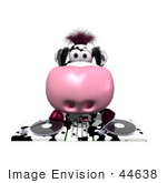 #44638 Royalty-Free (Rf) Illustration Of A 3d Dairy Cow Mascot Dj Playing Music - Version 2