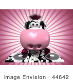#44642 Royalty-Free (Rf) Illustration Of A 3d Dairy Cow Mascot Dj Playing Music - Version 1