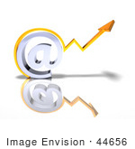#44656 Royalty-Free (Rf) Illustration Of A 3d Arrow Graph Over An Arobase Symbol - Version 2