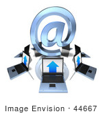#44667 Royalty-Free (Rf) Illustration Of 3d Laptops Circling A Blue Arobase At Symbol