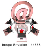 #44668 Royalty-Free (Rf) Illustration Of 3d Laptops Circling A Red Arobase At Symbol