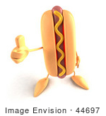 #44697 Royalty-Free (Rf) Illustration Of A 3d Hot Dog Mascot With Mustard Mascot Holding His Thumb Up High