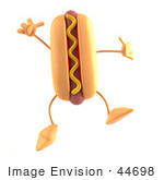 #44698 Royalty-Free (Rf) Illustration Of A 3d Hot Dog Mascot With Mustard Mascot Jumping - Version 1
