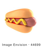 #44699 Royalty-Free (Rf) Illustration Of A 3d Hot Dog Mascot Garnished With A Squirt Of Mustard - Version 2