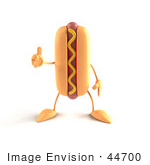 #44700 Royalty-Free (Rf) Illustration Of A 3d Hot Dog Mascot With Mustard Mascot Giving The Thumbs Up - Version 1
