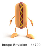 #44702 Royalty-Free (Rf) Illustration Of A 3d Hot Dog Mascot With Mustard Mascot Facing Front - Version 1