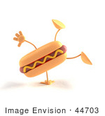 #44703 Royalty-Free (Rf) Illustration Of A 3d Hot Dog Mascot With Mustard Mascot Doing A Cartwheel - Version 1