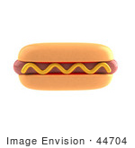 #44704 Royalty-Free (Rf) Illustration Of A 3d Hot Dog Mascot Garnished With A Squirt Of Mustard - Version 1