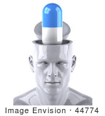 #44774 Royalty-Free (Rf) Illustration Of A Creative 3d White Man Character With A Blue And White Pill