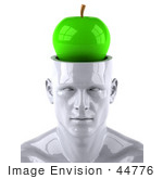#44776 Royalty-Free (Rf) Illustration Of A Creative 3d White Man Character With A Green Apple
