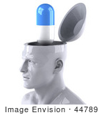 #44789 Royalty-Free (Rf) Illustration Of A Creative 3d White Man Character With A Pill Capsule