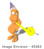 #45363 Royalty-Free (Rf) Illustration Of An Orange Monster Mascot Playing With A Party Blower