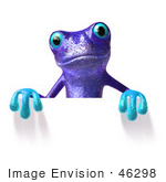 #46298 Royalty-Free (Rf) Illustration Of A Cute 3d Purple Tree Frog Mascot Standing Behind Blank Sign
