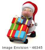 #46345 Royalty-Free (Rf) Illustration Of A 3d Big Nose Santa Mascot Pushing Gifts On A Dolly - Version 2