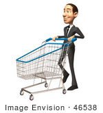 #46538 Royalty-Free (Rf) Illustration Of A 3d White Corporate Businessman Mascot Pushing A Shopping Cart - Version 3