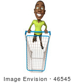 #46545 Royalty-Free (Rf) Illustration Of A 3d Casual Black Man Mascot Pushing A Shopping Cart - Version 5