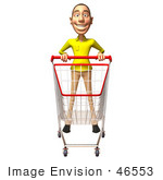 #46553 Royalty-Free (Rf) Illustration Of A 3d Casual White Man Mascot Pushing A Shopping Cart - Version 4