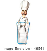 #46561 Royalty-Free (Rf) Illustration Of A 3d Chef Henry Mascot Pushing A Shopping Cart - Version 2