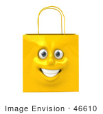 #46610 Royalty-Free (Rf) Illustration Of A 3d Yellow Shiny Smiling Shopping Bag Head