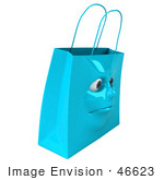 #46623 Royalty-Free (Rf) Illustration Of A 3d Blue Shiny Grumpy Shopping Bag Head