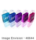 #46644 Royalty-Free (Rf) Illustration Of A 3d Row Of Blue And Purple Discount Shopping Bags - Version 1