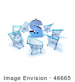 #46665 Royalty-Free (Rf) Illustration Of A 3d Dollar Symbol Surrounded By Shopping Carts - Version 4