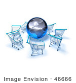 #46666 Royalty-Free (Rf) Illustration Of A 3d Globe Surrounded By Shopping Carts - Version 4