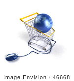#46668 Royalty-Free (Rf) Illustration Of A 3d Blue Globe Resting In A Shopping Cart With A Computer Mouse - Version 4
