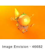 #46682 Royalty-Free (Rf) Illustration Of A 3d Banana Mascot Pushing An Orange In A Shopping Cart - Version 1