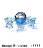 #46688 Royalty-Free (Rf) Illustration Of A 3d Globe Surrounded By Shopping Carts - Version 2