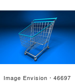 #46697 Royalty-Free (Rf) Illustration Of A 3d Empty Blue Rimmed Shopping Cart - Version 1