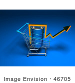#46705 Royalty-Free (Rf) Illustration Of A 3d Arrow Over An Oil Barrel In A Shopping Cart - Version 5