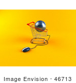 #46713 Royalty-Free (Rf) Illustration Of A 3d Blue Globe Resting In A Shopping Cart With A Computer Mouse - Version 2