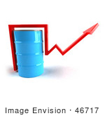 #46717 Royalty-Free (Rf) Illustration Of A 3d Red Arrow Going Around A Blue Oil Barrel - Version 1
