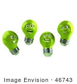 #46743 Royalty-Free (Rf) Illustration Of A Group Of Happy Green 3d Electric Light Bulb Head Mascots