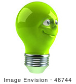 #46744 Royalty-Free (RF) Illustration Of A Green 3d Electric Light Bulb Head Mascot Smiling - Version 6 by Julos